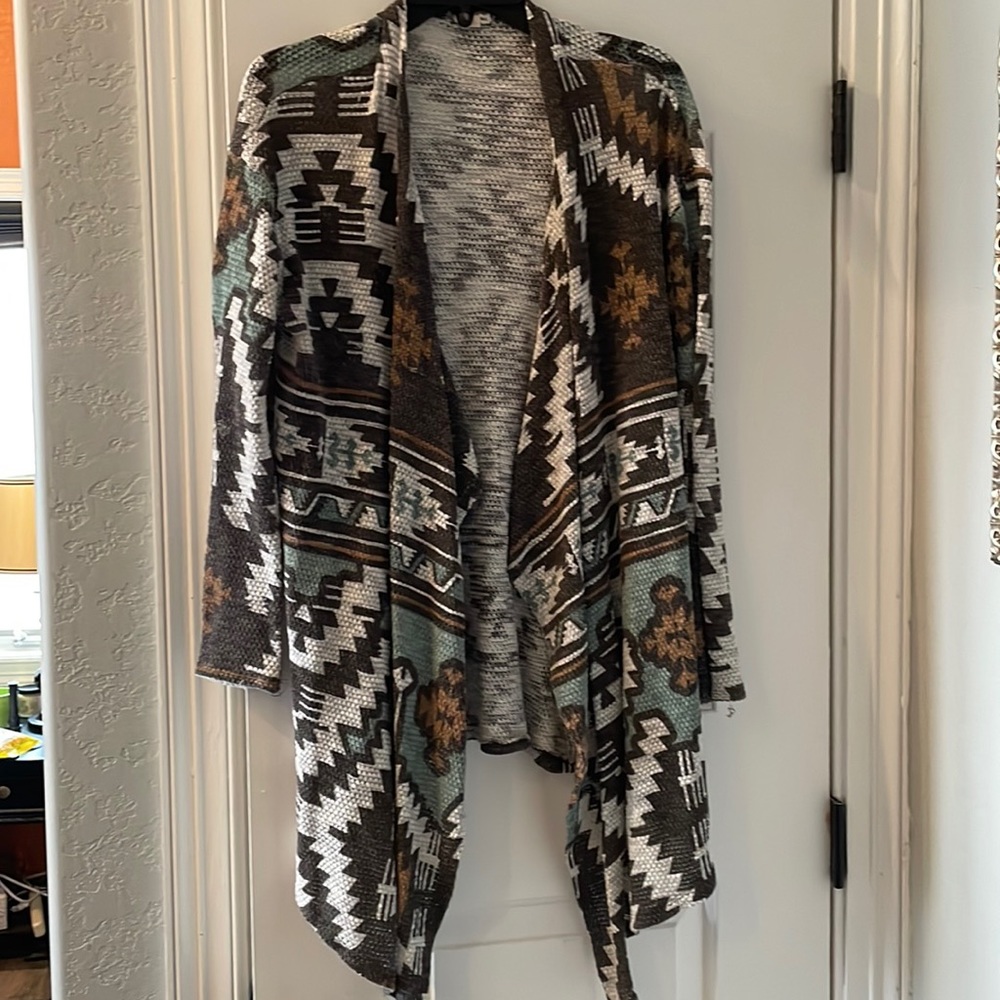 Brown and teal cardigan, Western style  size large